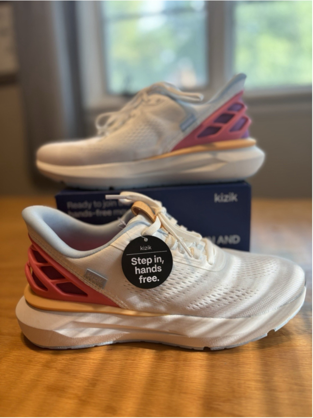 Kizik Athens 2 Women 9.5 White Step In Hand Free bright white pink Lemonade Wide